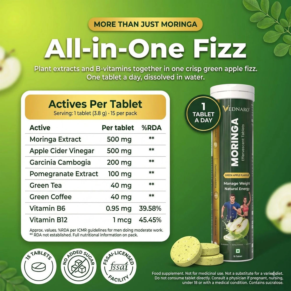 Moringa ACV Effervescent Tablet | Digestive Support | Natural Energy Support | Metabolic Health